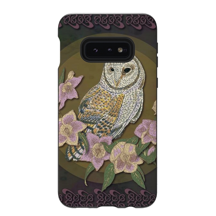 Galaxy S10e StrongFit Owl & Hellebore by Lotti Brown