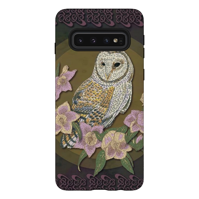 Galaxy S10 StrongFit Owl & Hellebore by Lotti Brown