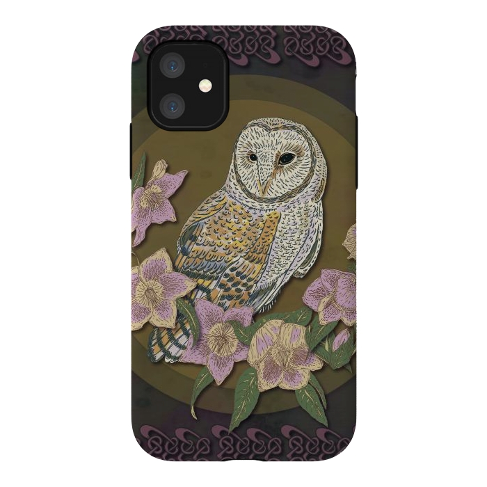 iPhone 11 StrongFit Owl & Hellebore by Lotti Brown