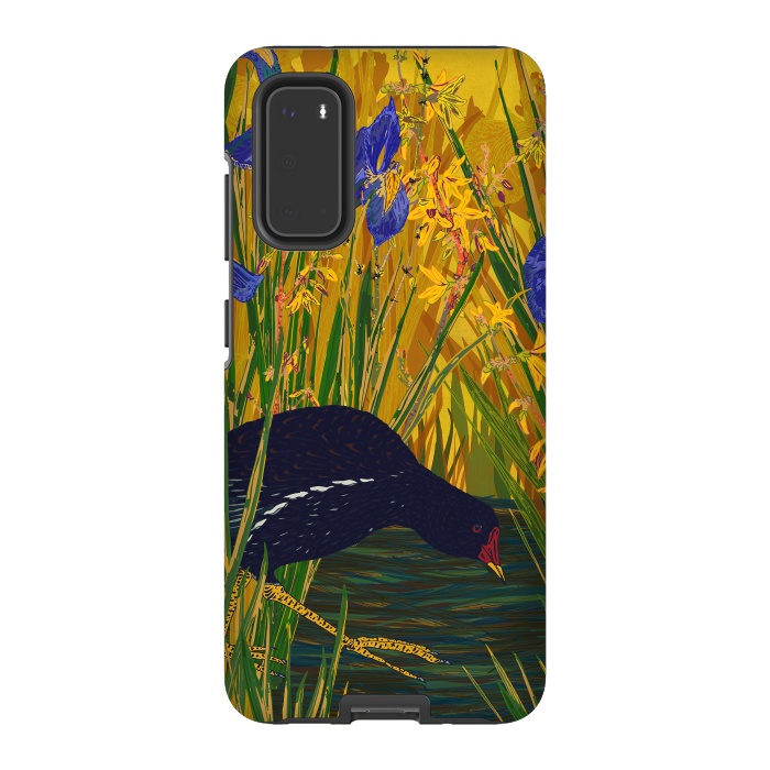 Galaxy S20 StrongFit Moorhen and Iris by Lotti Brown