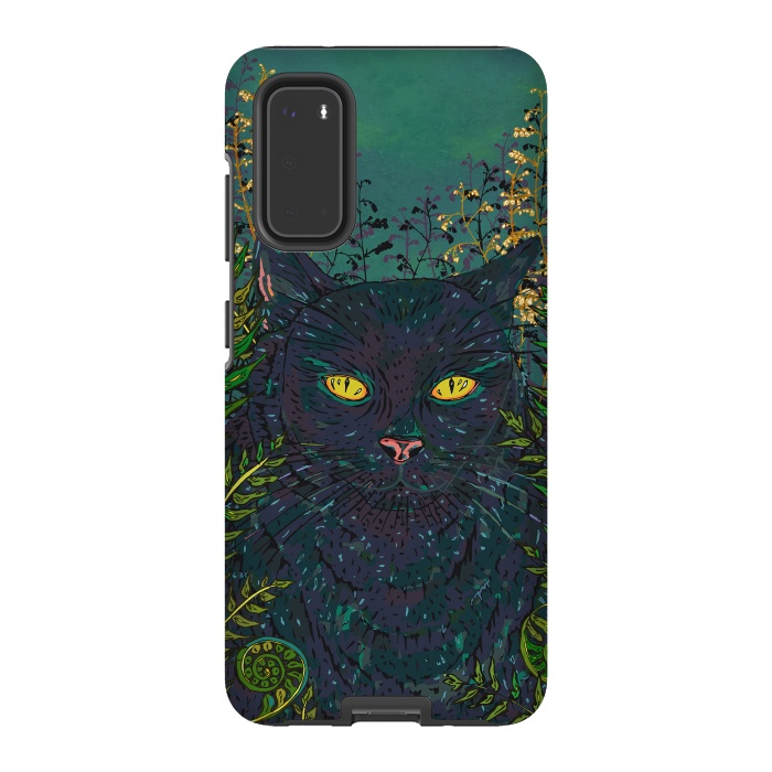 Galaxy S20 StrongFit Black Cat in Ferns by Lotti Brown