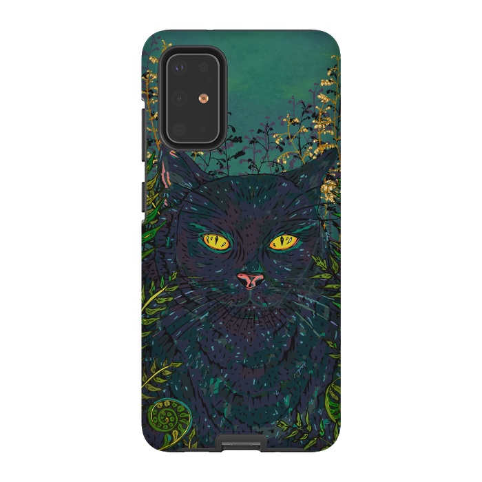Galaxy S20 Plus StrongFit Black Cat in Ferns by Lotti Brown