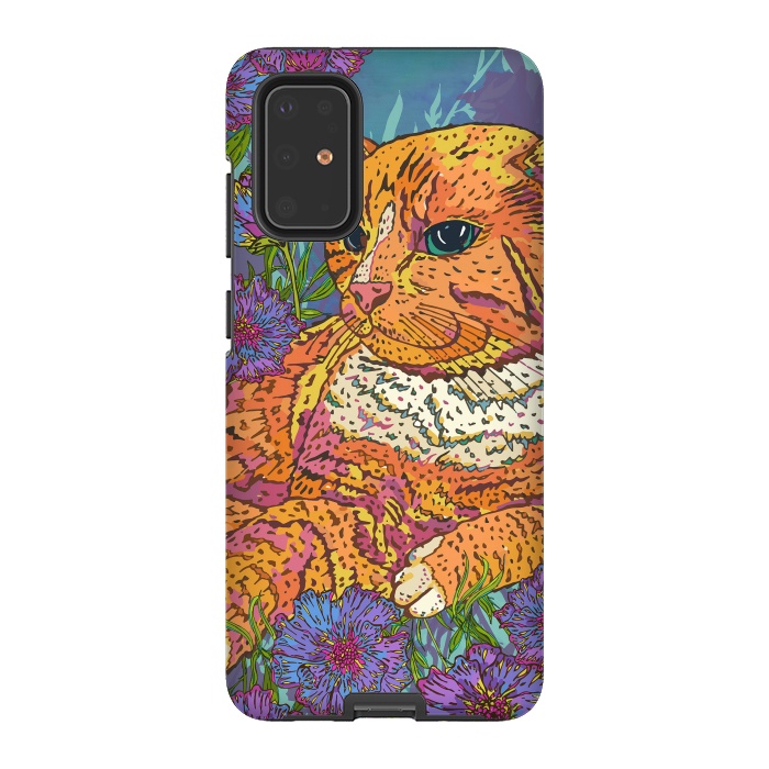 Galaxy S20 Plus StrongFit Ginger Cat in Flowers by Lotti Brown