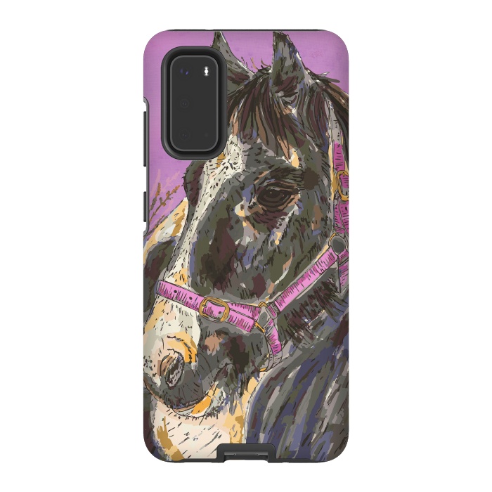Galaxy S20 StrongFit Black and White Horse by Lotti Brown