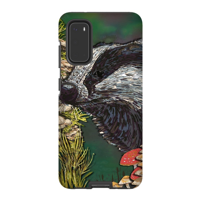 Galaxy S20 StrongFit Badger Woodland Walk by Lotti Brown