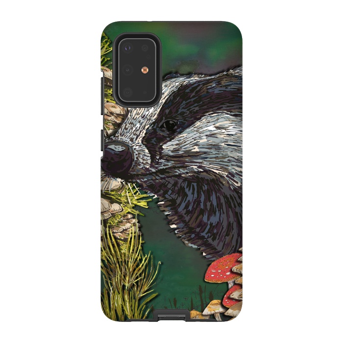 Galaxy S20 Plus StrongFit Badger Woodland Walk by Lotti Brown