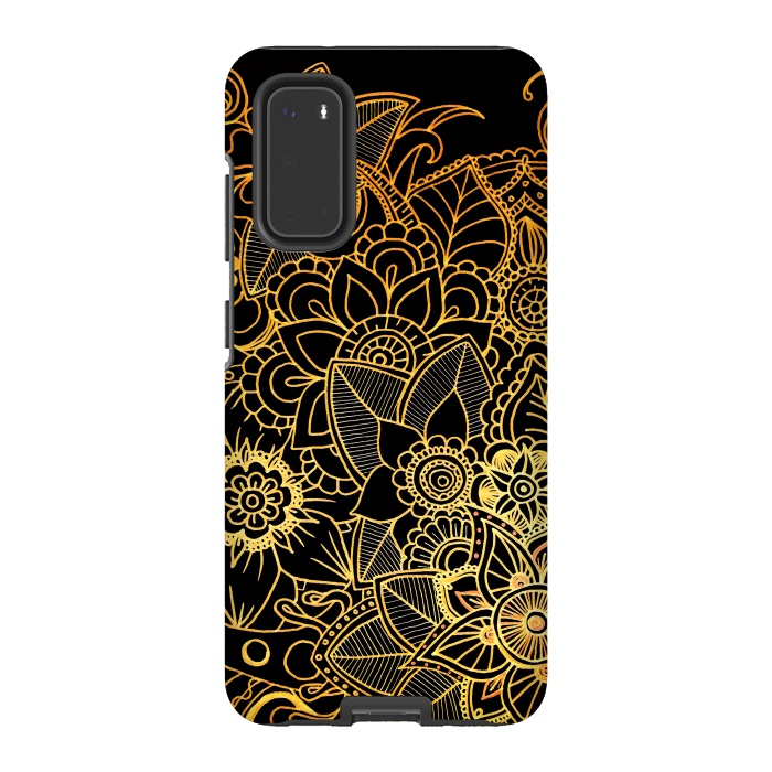 Galaxy S20 StrongFit Floral Doodle Gold G523 by Medusa GraphicArt
