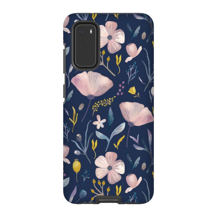 Galaxy S20 StrongFit Delicate Pastel Floral on Blue by Noonday Design