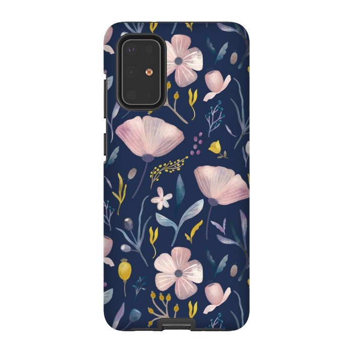 Galaxy S20 Plus StrongFit Delicate Pastel Floral on Blue by Noonday Design