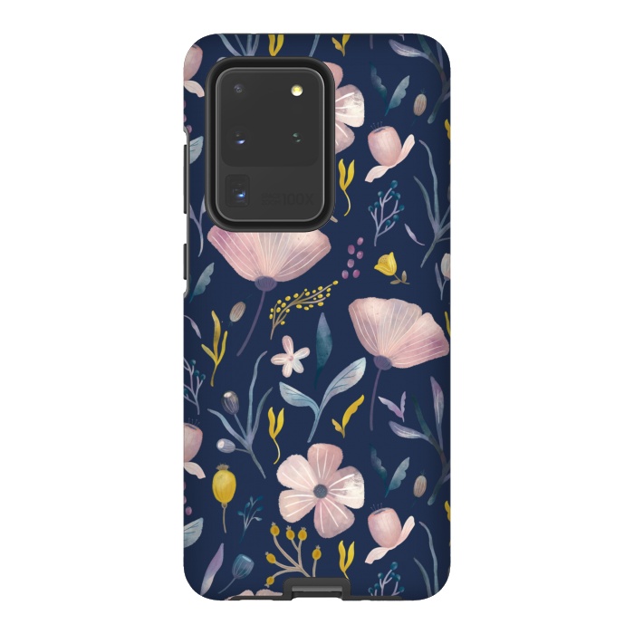 Galaxy S20 Ultra StrongFit Delicate Pastel Floral on Blue by Noonday Design