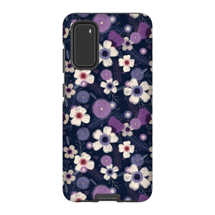 Galaxy S20 StrongFit Navy & Purple Floral by Noonday Design