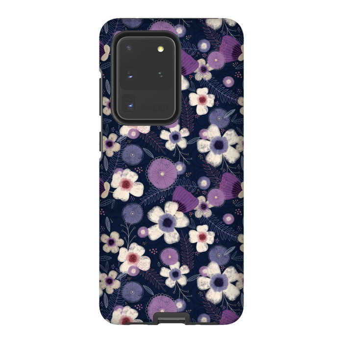Galaxy S20 Ultra StrongFit Navy & Purple Floral by Noonday Design