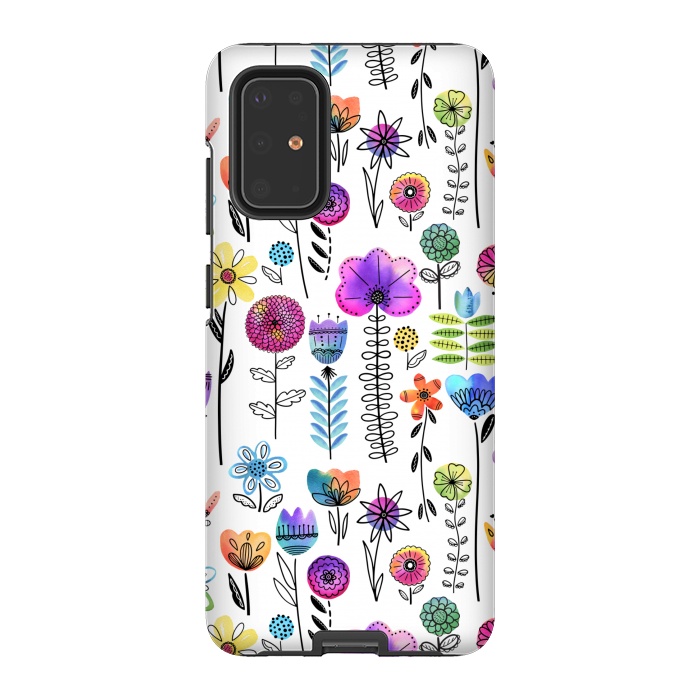 Galaxy S20 Plus StrongFit Bright Watercolor and Line Art Flowers by Noonday Design