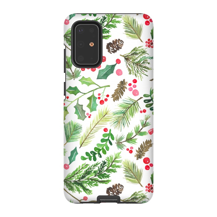 Galaxy S20 Plus StrongFit Watercolor Christmas Greenery by Noonday Design