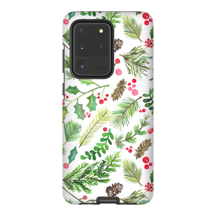 Galaxy S20 Ultra StrongFit Watercolor Christmas Greenery by Noonday Design