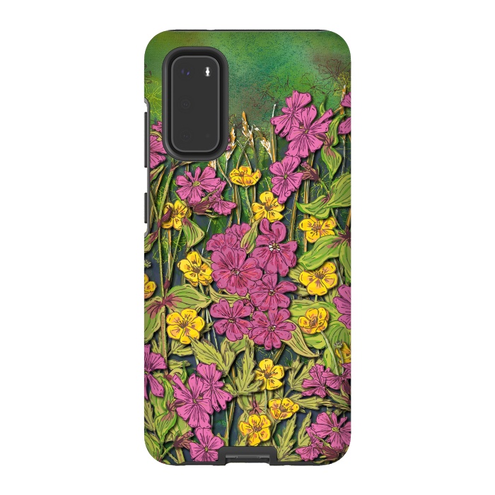 Galaxy S20 StrongFit Pink and Yellow Wildflowers by Lotti Brown