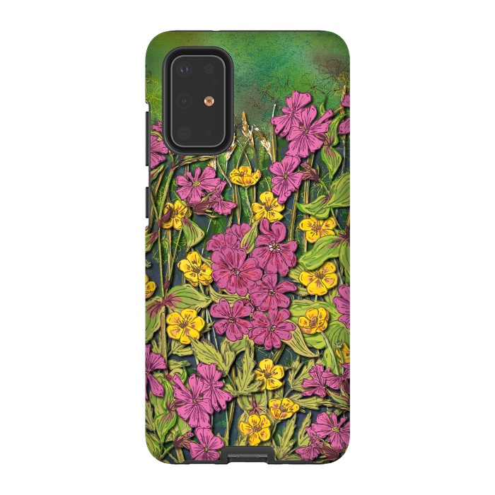 Galaxy S20 Plus StrongFit Pink and Yellow Wildflowers by Lotti Brown