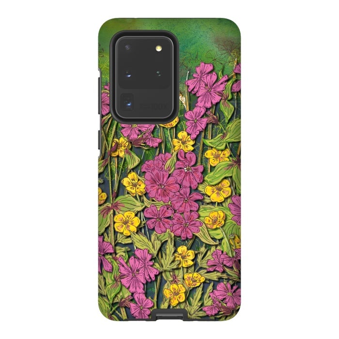 Galaxy S20 Ultra StrongFit Pink and Yellow Wildflowers by Lotti Brown