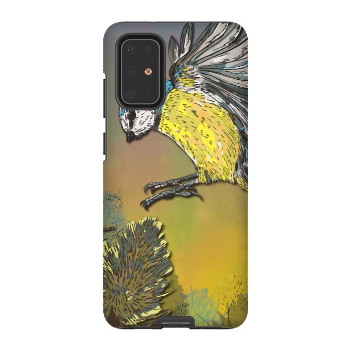 Galaxy S20 Plus StrongFit Blue Tit and Teasels by Lotti Brown