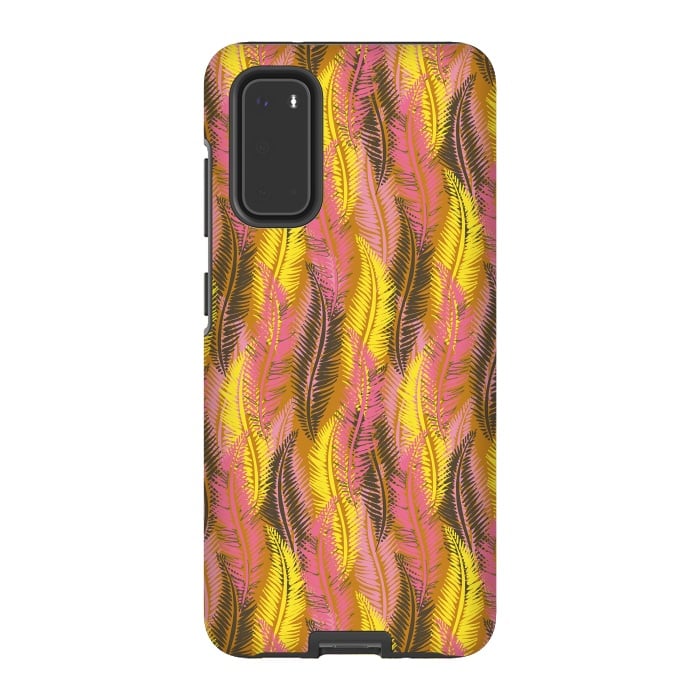 Galaxy S20 StrongFit Feather Stripe in Pink and Yellow by Lotti Brown