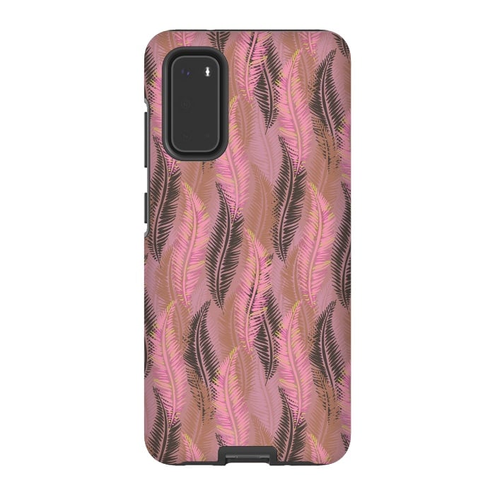 Galaxy S20 StrongFit Feather Stripe in Coral and Soft Pink by Lotti Brown