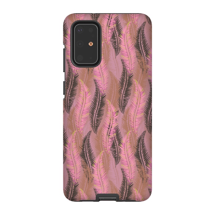 Galaxy S20 Plus StrongFit Feather Stripe in Coral and Soft Pink by Lotti Brown