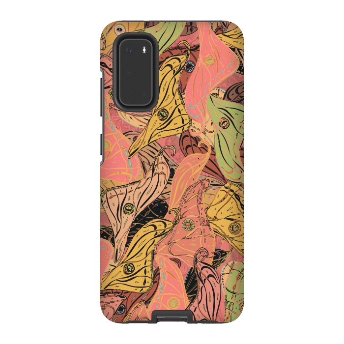 Galaxy S20 StrongFit Boho Butterfly Wings in Coral and Yellow by Lotti Brown