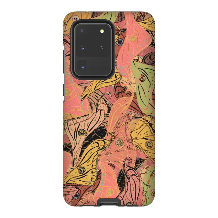 Galaxy S20 Ultra StrongFit Boho Butterfly Wings in Coral and Yellow by Lotti Brown