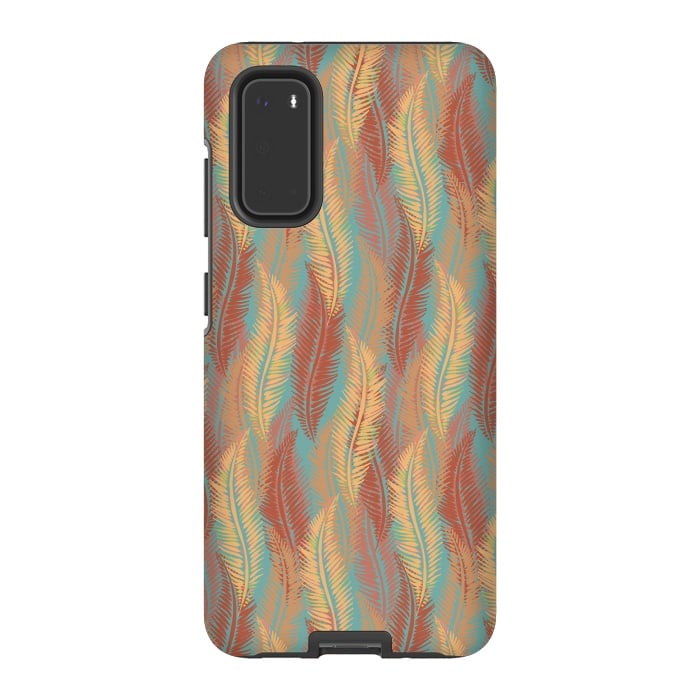 Galaxy S20 StrongFit Feather Stripe - Coral & Turquoise by Lotti Brown