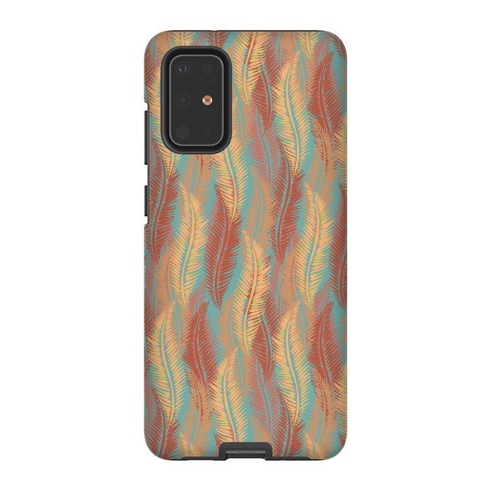 Galaxy S20 Plus StrongFit Feather Stripe - Coral & Turquoise by Lotti Brown