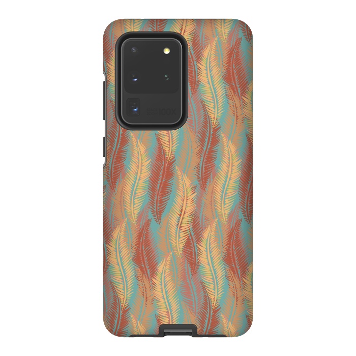 Galaxy S20 Ultra StrongFit Feather Stripe - Coral & Turquoise by Lotti Brown