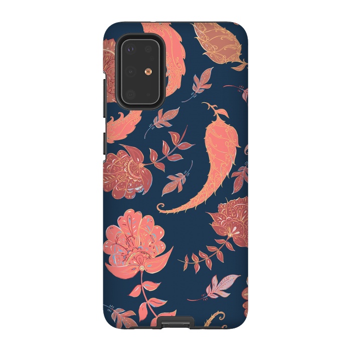 Galaxy S20 Plus StrongFit Paradise Pattern - Coral & Blue by Lotti Brown