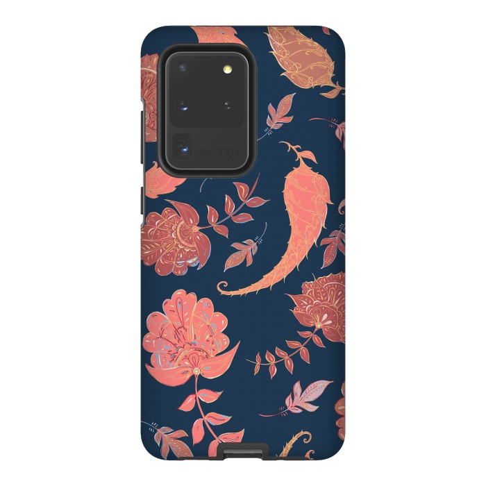 Galaxy S20 Ultra StrongFit Paradise Pattern - Coral & Blue by Lotti Brown