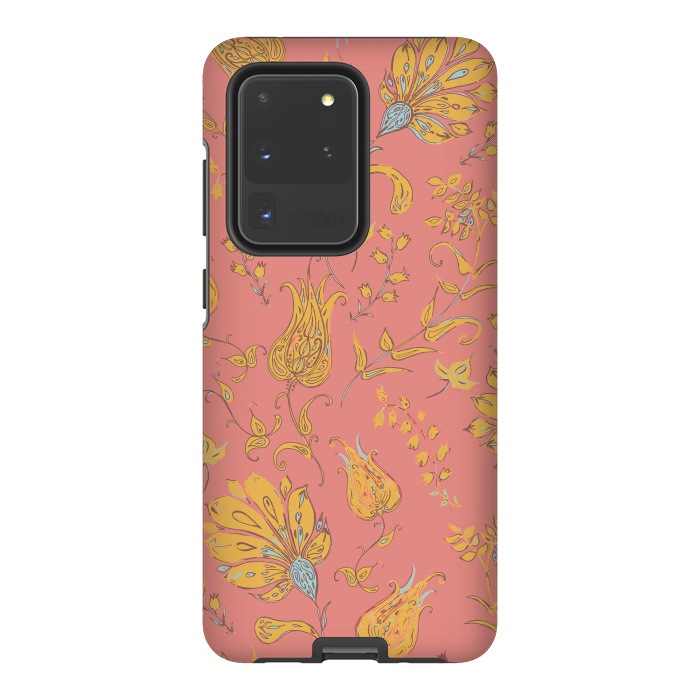 Galaxy S20 Ultra StrongFit Paradise Floral - Coral & Yellow by Lotti Brown