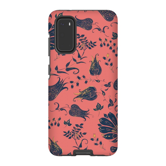 Galaxy S20 StrongFit Paradise Florals - Coral & Blue by Lotti Brown