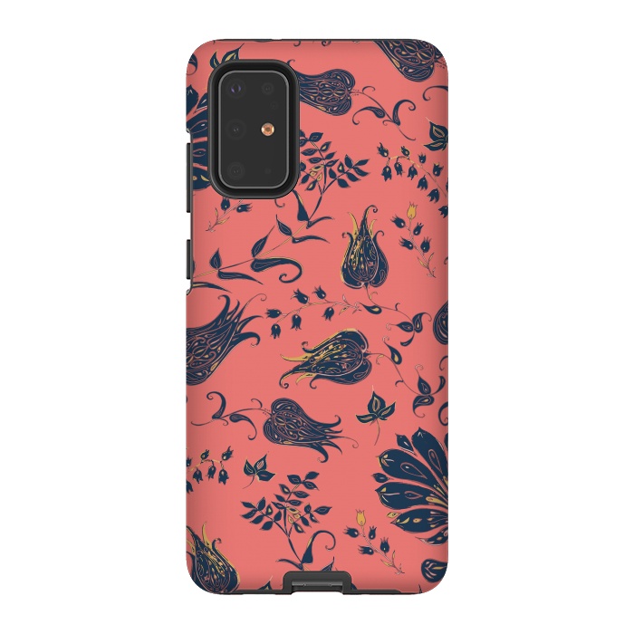 Galaxy S20 Plus StrongFit Paradise Florals - Coral & Blue by Lotti Brown