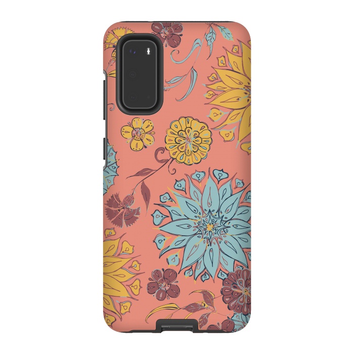Galaxy S20 StrongFit Multi-Floral - Coral, Yellow & Blue by Lotti Brown