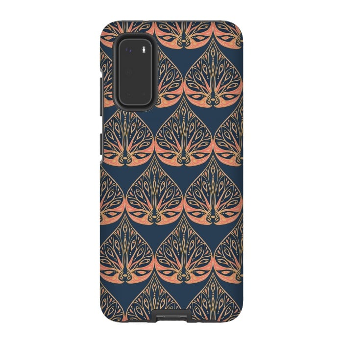 Galaxy S20 StrongFit Art Deco - Blue & Coral by Lotti Brown