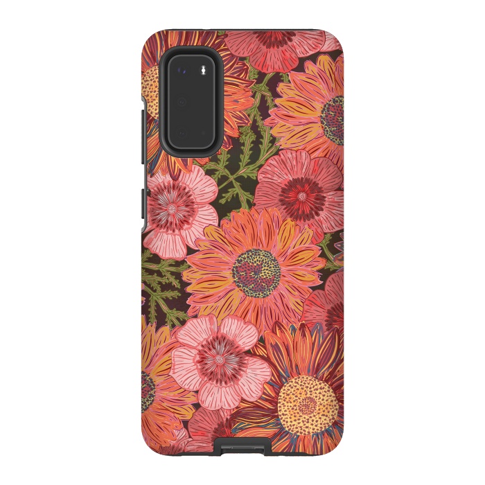 Galaxy S20 StrongFit Retro Pink Daisies by Lotti Brown