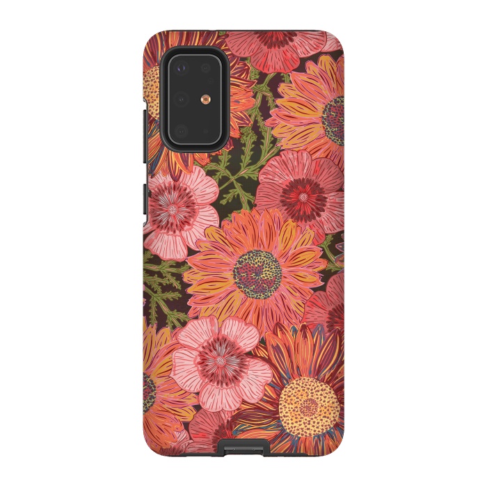 Galaxy S20 Plus StrongFit Retro Pink Daisies by Lotti Brown