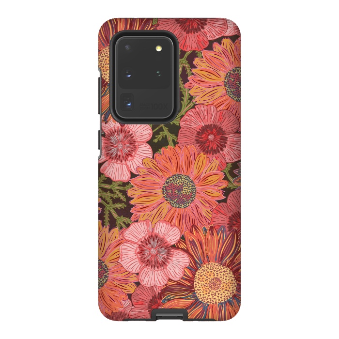 Galaxy S20 Ultra StrongFit Retro Pink Daisies by Lotti Brown