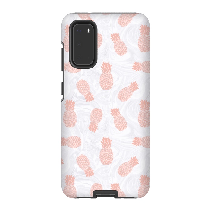 Galaxy S20 StrongFit Pink Pineapples on White Marble by Julie Erin Designs