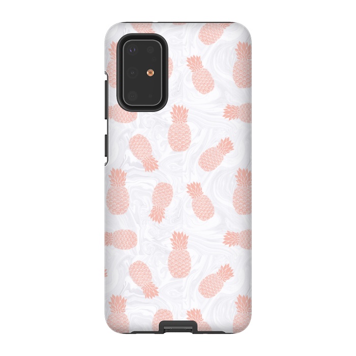 Galaxy S20 Plus StrongFit Pink Pineapples on White Marble by Julie Erin Designs