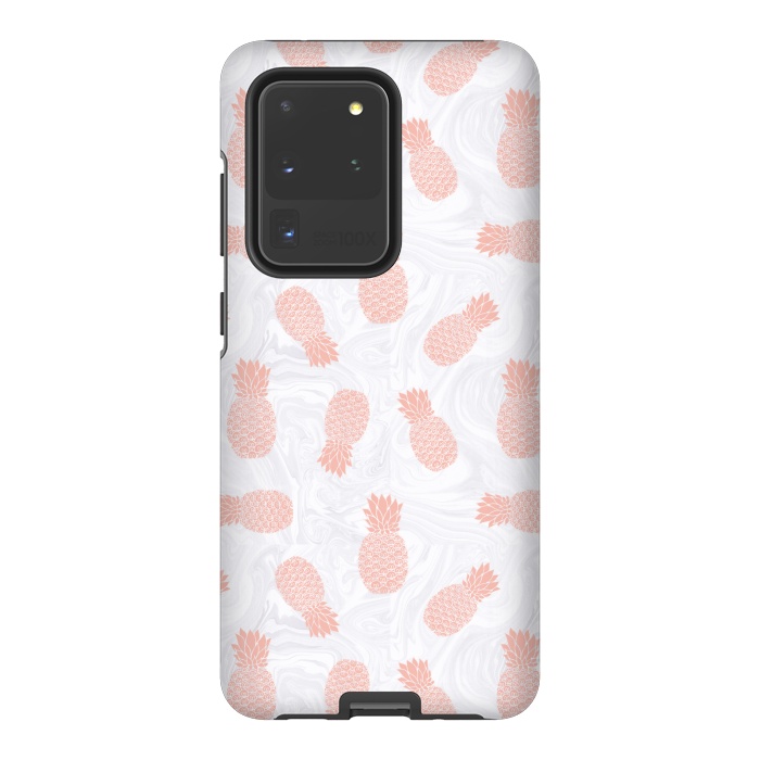 Galaxy S20 Ultra StrongFit Pink Pineapples on White Marble by Julie Erin Designs