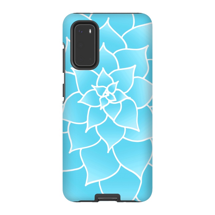 Galaxy S20 StrongFit Abstract Blue Succulent Flower by Julie Erin Designs