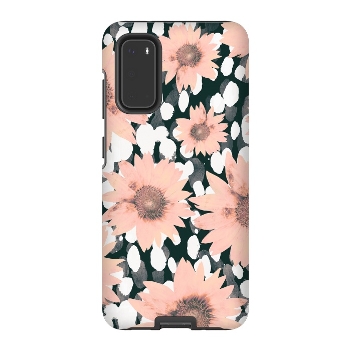 Galaxy S20 StrongFit Pink flower petals and paint dots by Oana 
