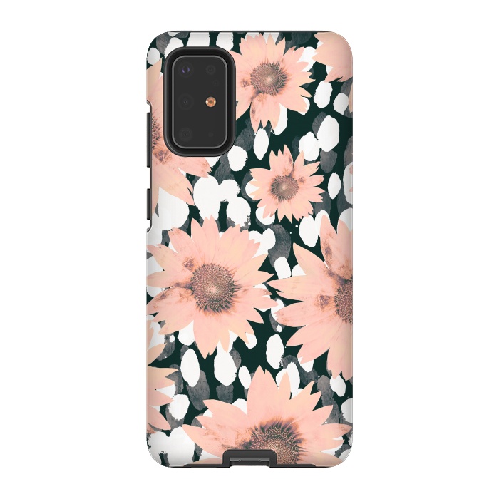 Galaxy S20 Plus StrongFit Pink flower petals and paint dots by Oana 