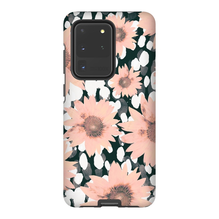Galaxy S20 Ultra StrongFit Pink flower petals and paint dots by Oana 