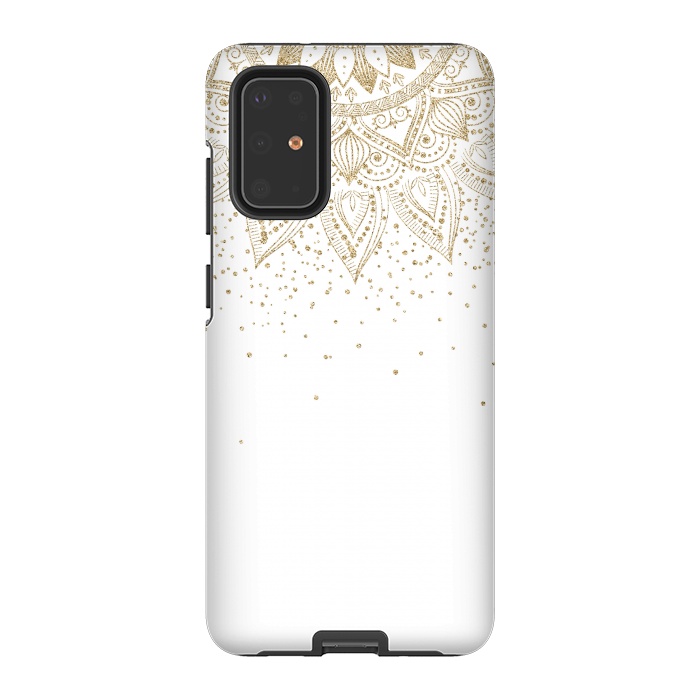 Galaxy S20 Plus StrongFit Elegant Gold Mandala Confetti Design by InovArts