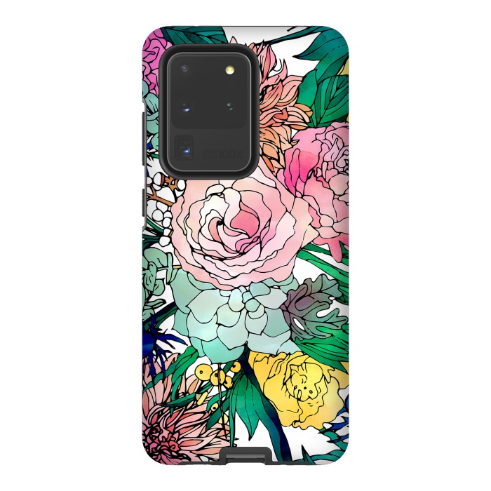 Galaxy S20 Ultra StrongFit Stylish Colorful Watercolor Floral Pattern by InovArts